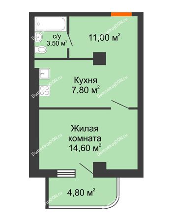 1 комнатная квартира 38,7 м² - ЖК Уютный дом на Мечникова
