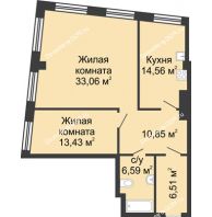 2 комнатная квартира 85 м², ЖК Гранд Панорама - планировка