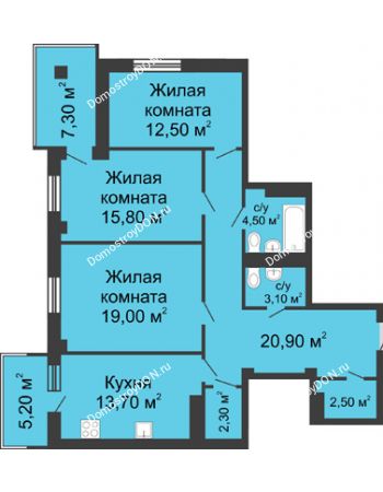 3 комнатная квартира 99,6 м² - ЖК Нахичевань