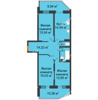 3 комнатная квартира 87,99 м² в ЖК Россинский парк, дом Литер 1 - планировка
