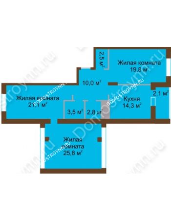 3 комнатная квартира 101,9 м² в ЖК Монолит, дом № 89, корп. 1, 2