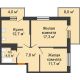 2 комнатная квартира 53,5 м² в ЖК Отражение, дом Литер 1.2 - планировка