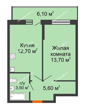1 комнатная квартира 37,3 м² в ЖК Победный, дом Литер 3