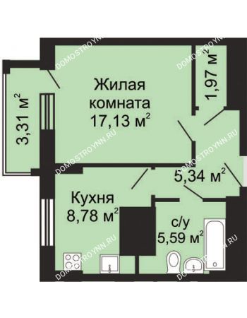1 комнатная квартира 40,47 м² - ЖК Гелиос