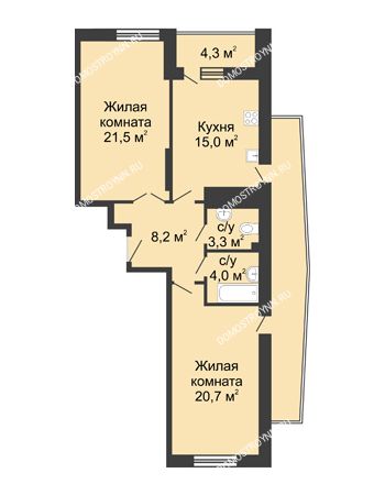 2 комнатная квартира 92,8 м² в ЖК Монолит, дом № 89, корп. 3
