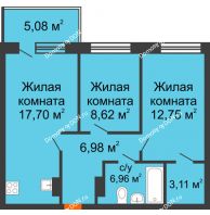 3 комнатная квартира 58,82 м² в ЖК Гвардейский 3.0, дом Секция 1 - планировка