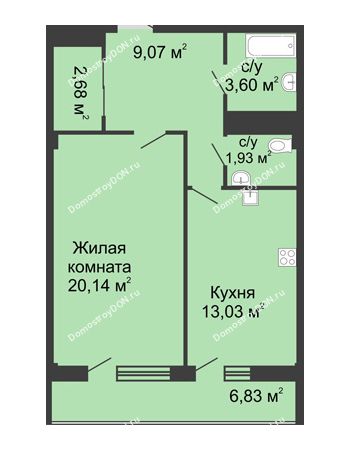 1 комнатная квартира 51,1 м² в  ЖК РИИЖТский Уют, дом Секция 1-2