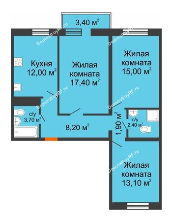 3 комнатная квартира 74,7 м² в ЖК Маршал, дом Литер 1