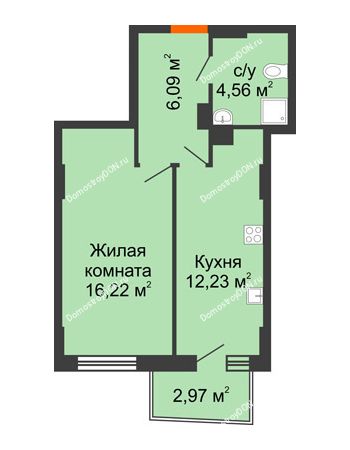 1 комнатная квартира 40,05 м² в ЖК Город у реки, дом Литер 7