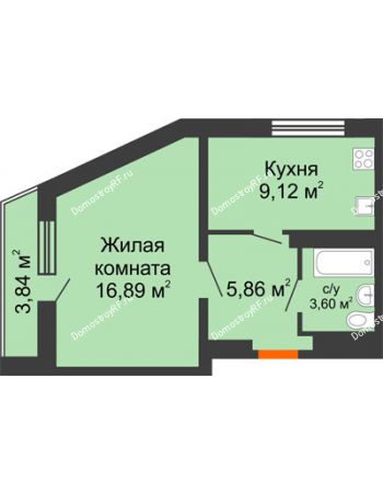 1 комнатная квартира 36,62 м² в ЖК Журавли, дом №2