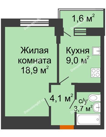 1 комнатная квартира 37,3 м² в Фруктовый квартал Абрикосово, дом Литер 3