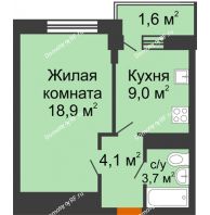 1 комнатная квартира 37,3 м² в Фруктовый квартал Абрикосово, дом Литер 3 - планировка