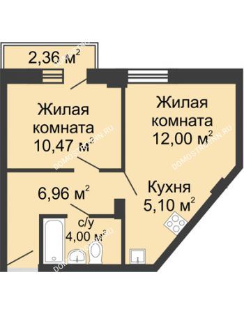 2 комнатная квартира 39,23 м² - ЖК Каскад на Волжской