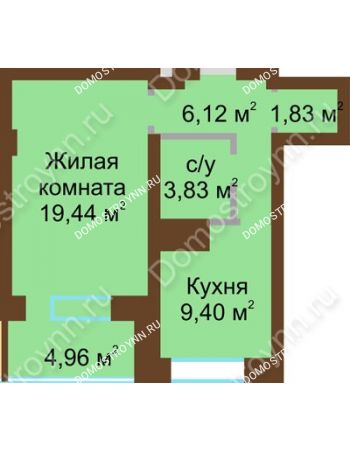 1 комнатная квартира 45,59 м² - ЖК Подкова Приокская