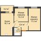 2 комнатная квартира 58,7 м² в ЖК Отражение, дом Литер 1.2 - планировка