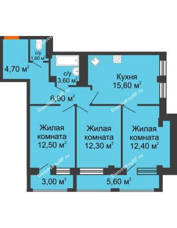 3 комнатная квартира 75,23 м² - ЖК Губкина,54