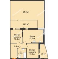 2 комнатная квартира 117,6 м² в ЖК Самолет, дом 4 очередь - Литер 22 - планировка