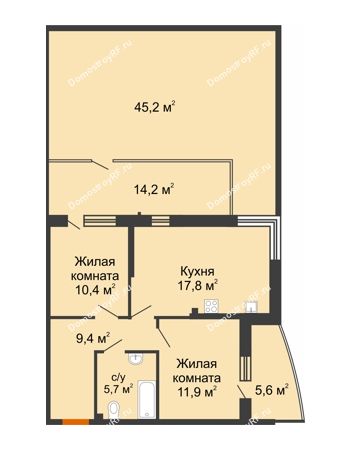 2 комнатная квартира 117,6 м² в ЖК Самолет, дом 4 очередь - Литер 22