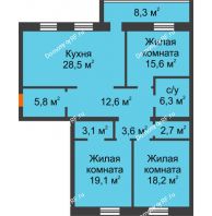 3 комнатная квартира 119,69 м² в ЖК Ария, дом ГП-6 - планировка