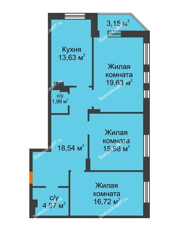 3 комнатная квартира 94,61 м² в ЖК Континент, дом № 16