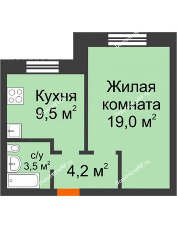 1 комнатная квартира 36,2 м² в ЖК Видный, дом № 2