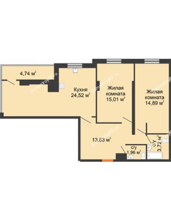 2 комнатная квартира 83,11 м² в ЖК Карамель, дом № 1