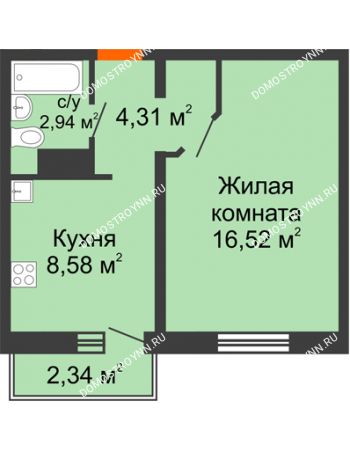 1 комнатная квартира 32,35 м² в ЖК Бурнаковский, дом № 48
