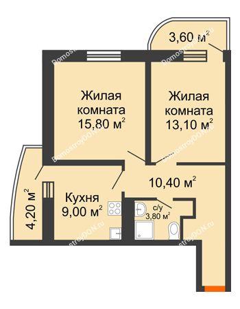 2 комнатная квартира 55,3 м² в ЖК Звезда Столицы, дом Литер 5