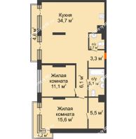 2 комнатная квартира 92,9 м² в Квартал Новин, дом 6 очередь ГП-6 - планировка