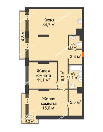 2 комнатная квартира 92,9 м² в Квартал Новин, дом 6 очередь ГП-6