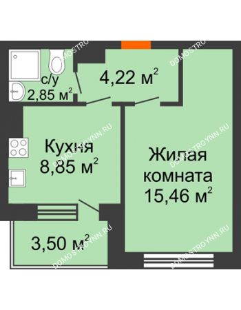 1 комнатная квартира 32,43 м² - ЖД по ул. Буденного