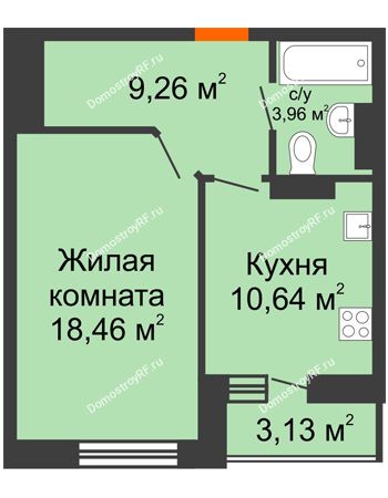 1 комнатная квартира 43,89 м² - ЖК Адмиралъ
