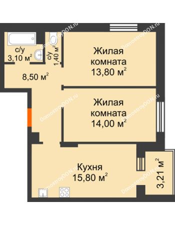 2 комнатная квартира 58,2 м² в Микрорайон Прибрежный, дом № 4