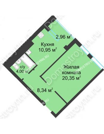 1 комнатная квартира 45,12 м² в ЖК Воскресенская слобода, дом №1