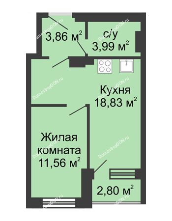 1 комнатная квартира 41,88 м² - ЖК Вдохновение