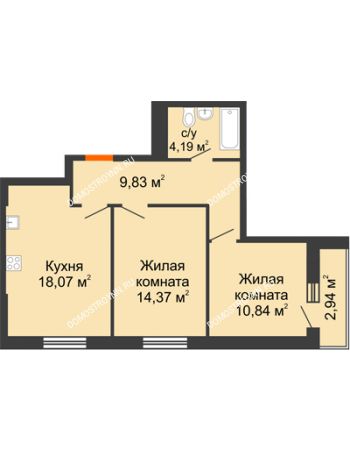 2 комнатная квартира 60,24 м² - ЖК Комарово
