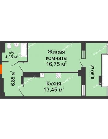 1 комнатная квартира 50,5 м² в ЖК Симфония, дом 3 этап