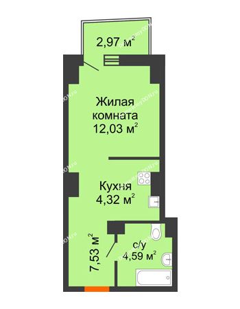Студия 29,22 м² в ЖК Сердце Ростова 2, дом Литер 8