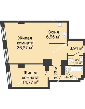 2 комнатная квартира 72,84 м² - ЖК Гранд Панорама