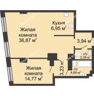 2 комнатная квартира 72,84 м², ЖК Гранд Панорама - планировка
