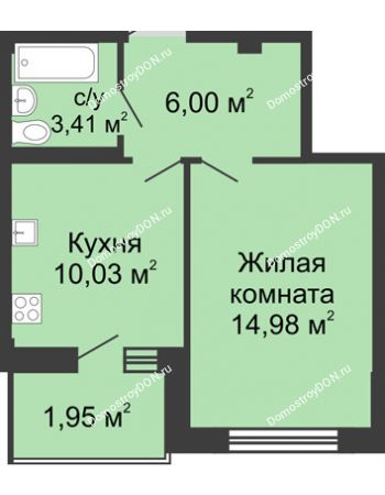 1 комнатная квартира 36,6 м² в ЖК Соловьиная роща, дом № 1