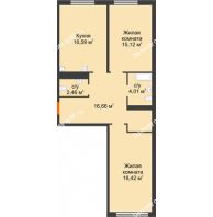 2 комнатная квартира 73,26 м² в ЖК Акватория	, дом ГП-1 - планировка