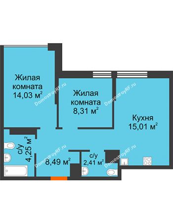 2 комнатная квартира 52,5 м² в ЖК Сердце Сибири, дом № 74, квартал Нефтяников (ГП-1)