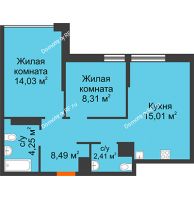 2 комнатная квартира 52,5 м² в ЖК Сердце Сибири, дом Квартал Нефтяников, ГП-1 - планировка