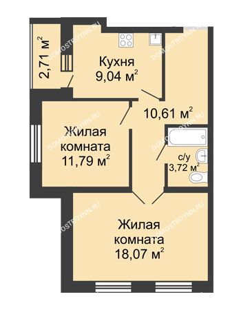 2 комнатная квартира 54,59 м² - ЖК Волжский-Берег	