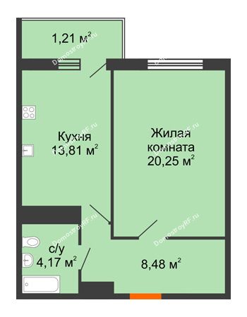 1 комнатная квартира 48,73 м² в ЖК Фамилия, дом Литер 1