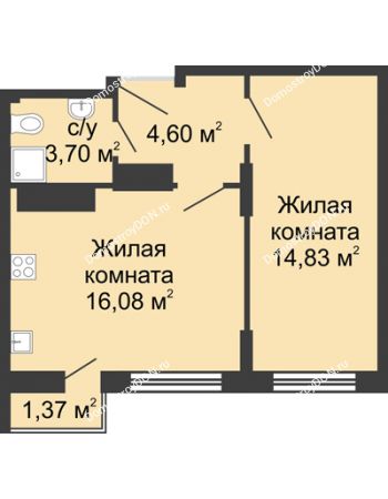 2 комнатная квартира 40,58 м² - ЖК Соборный