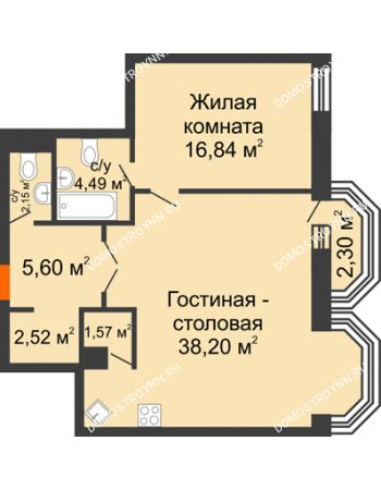2 комнатная квартира 72,06 м² - ЖК Дом на Гребешке