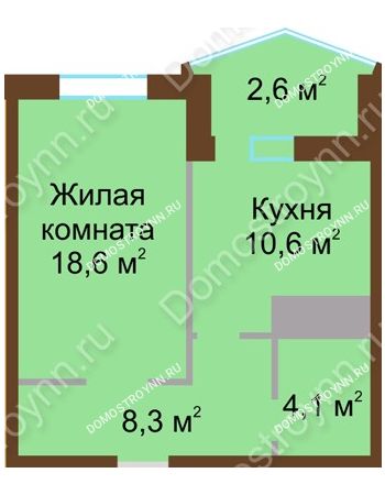 1 комнатная квартира 44,1 м² в ЖК Монолит, дом № 89, корп. 1, 2