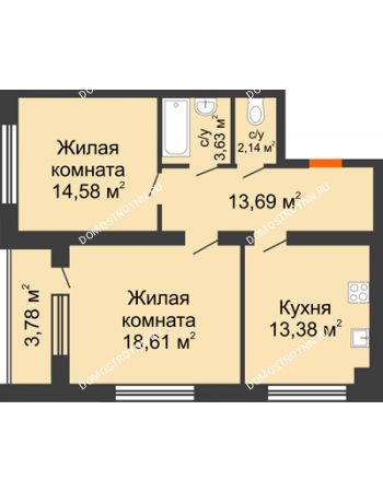 2 комнатная квартира 64,92 м² - Клубный дом На Коммунистической